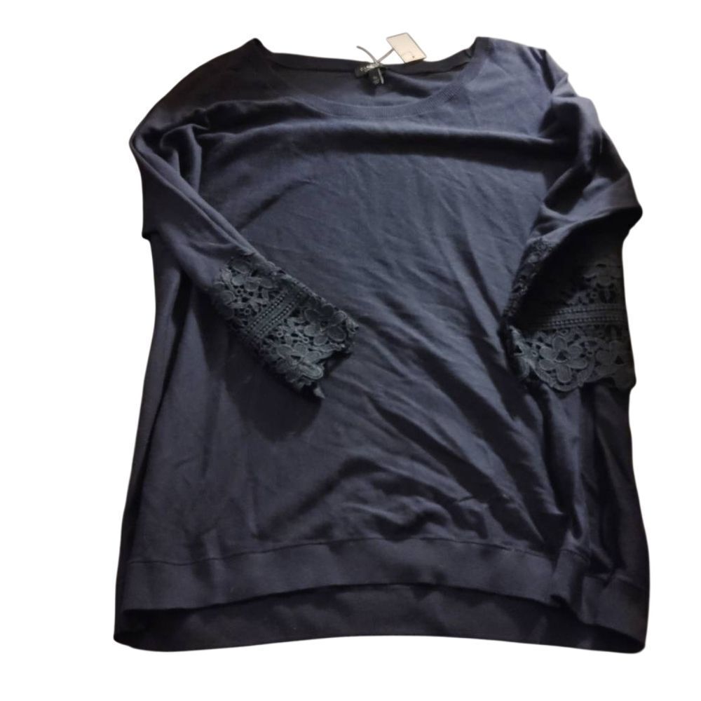 Talbots Navy Long Sleeve Top with Lace Detail (201)